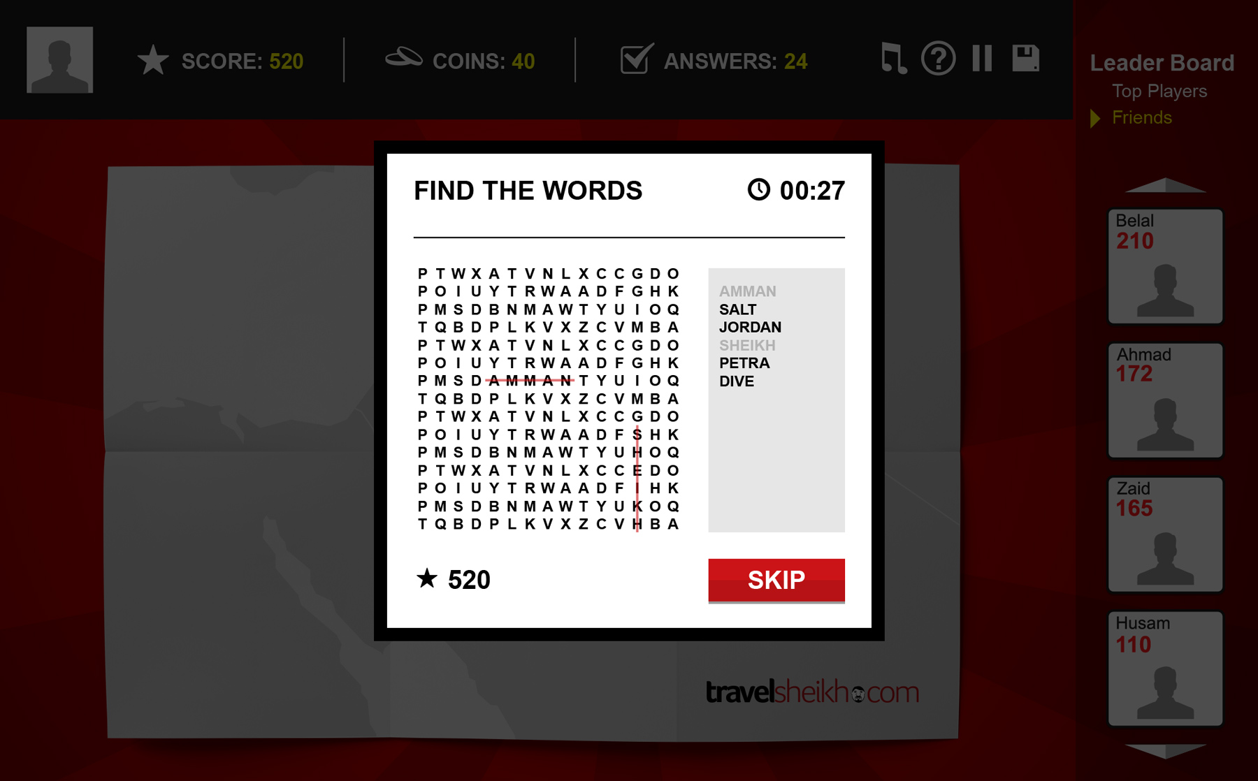 Travel Sheikh find word game