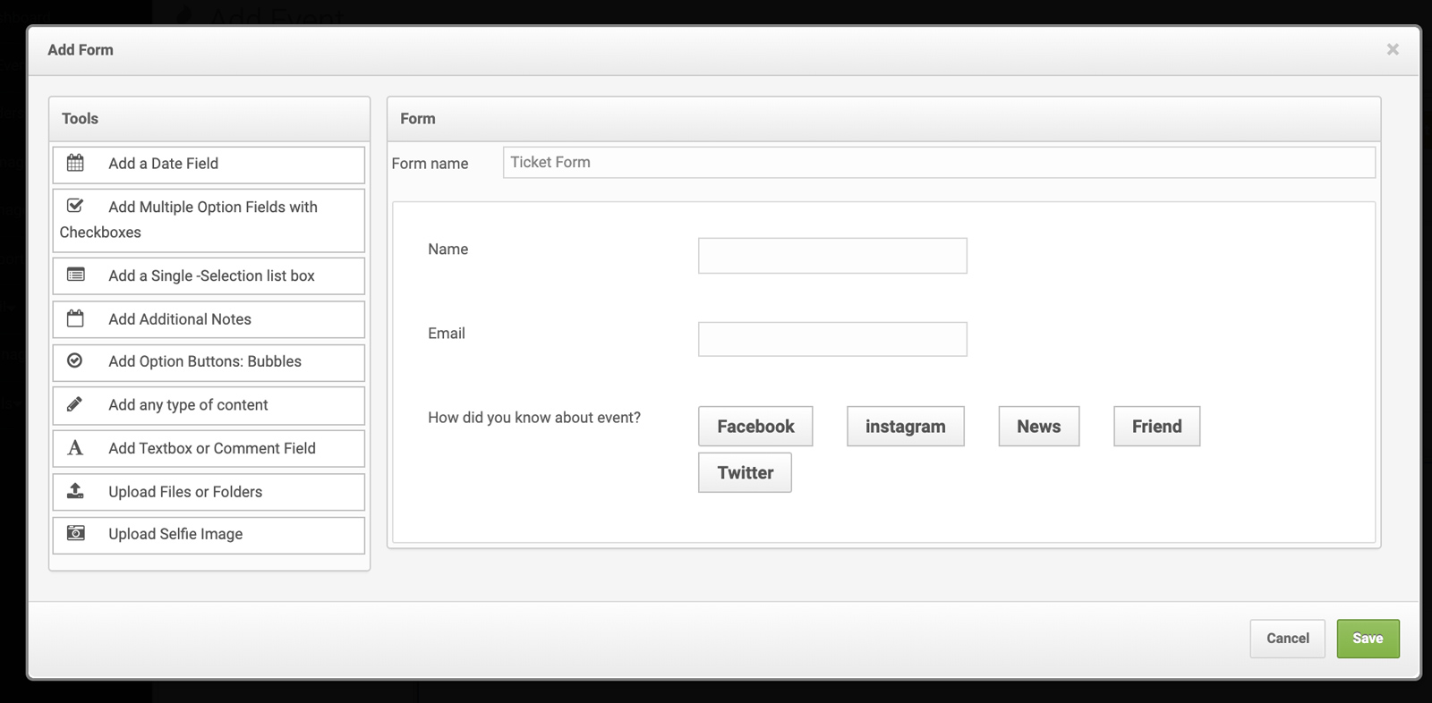 Setup ticket information form