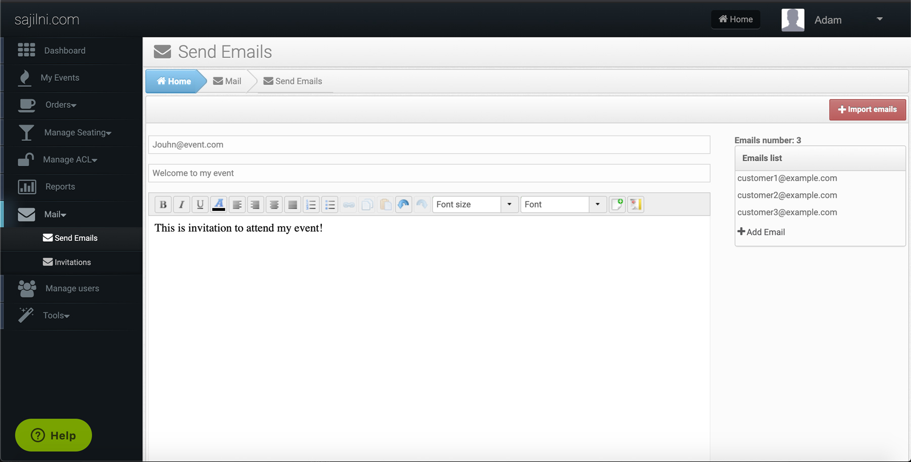 Send newsletter dashboard