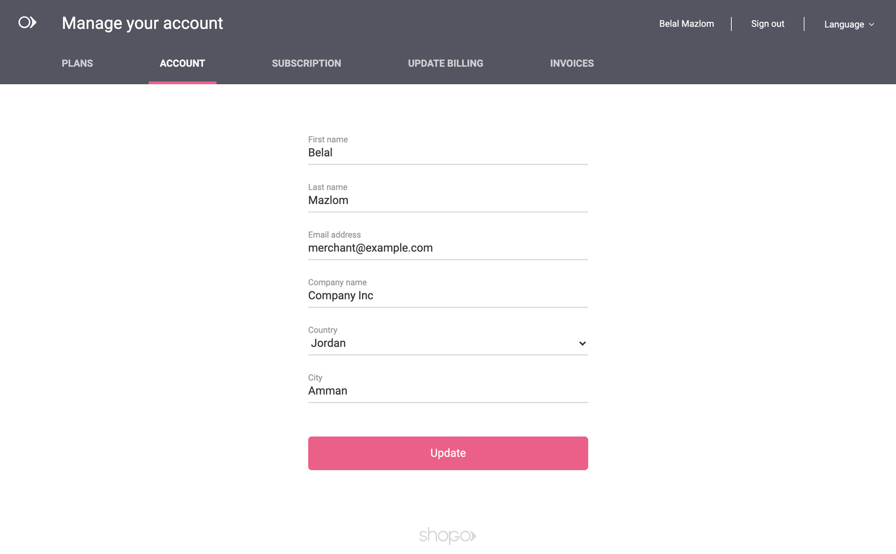 Billing account info